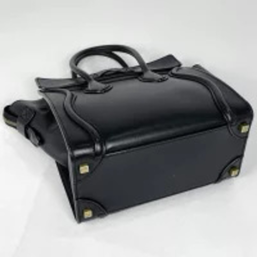 Celine Tote Luggage Handbag Shopper Bag Black Leather Black